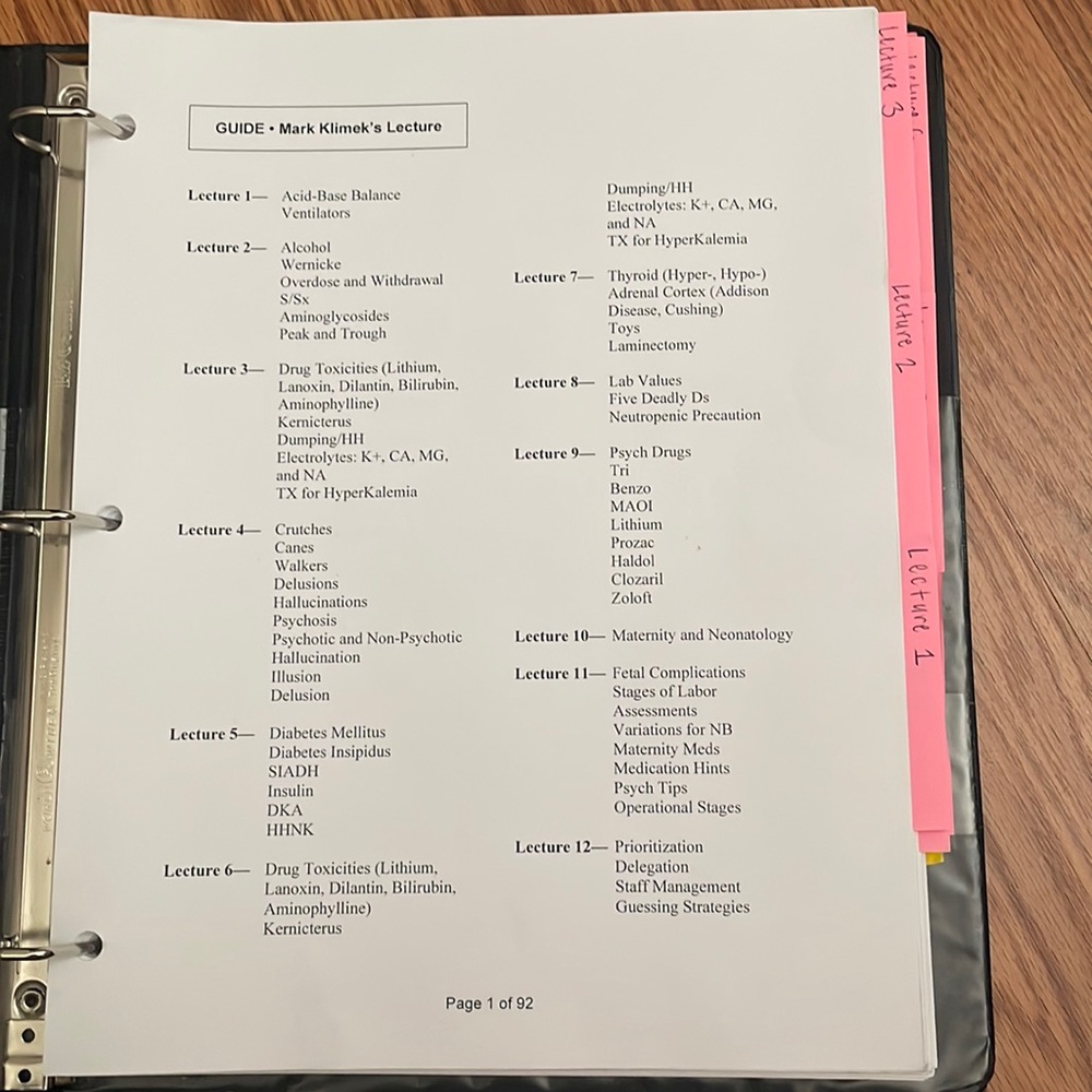 PRINTED NURSING MARK K NOTES